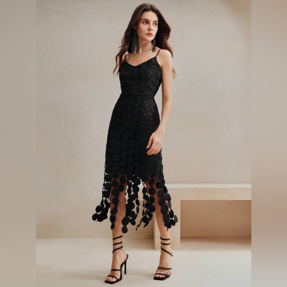 Black Asymmetrical Ruffled Midi Sundress